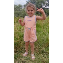 Novy Baby Fiyonklu Aplikeli Çıtçıtlı Sıfır Kol Çocuk Şort Tulum - 1-5 Yaş - 2090