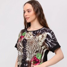 Jassmy Zebra Desenli Siyah Rahat Kalıp Bluz