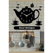 Ensa Design Demlik Tasarımlı Dekoratif Ahşap Mutfak Duvar Saati Kişiye Özel 60X50CM