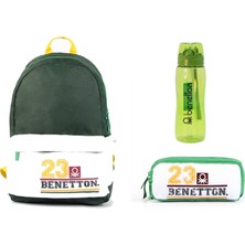 Benetton Yeni Sezon Noble Trade 23 White Green 3'lü Seti İlkokul Çanta Kalemlik 700 Ml Tritan Suluk