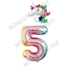 Unicorn Folyo Balon ve Gökkuşağı Rakam Folyo Balon Seti 5