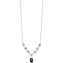 Assos 0.05 Karat Pırlanta Safir Oval Kolye