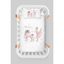 Tuğba Kuğu Anne Yanı Beşik Nevresim Takımı (60X100) - For Baby Serisi - Pembe Balerin ve Unicorn