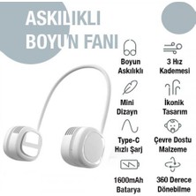 Coofbe 1600MAH Kulaklık Tasarımlı Askılıklı Taşınabilir 3 Kademeli Şarjlı Boyun Fanı Boyun Vantilatör Soğutucu