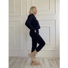 Key Moda Kadın Kapüşonlu Paçası Lastikli Eşofman Takımı Siyah
