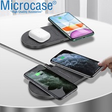 Microcase Samsung-Iphone-Apple Watch-Airpods ile Uyumlu 15W 2in1 Kablosuz Hızlı Şarj Standı