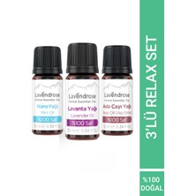 Lavendrose Relax Set 3’lü Uçucu Yağ Aromaterapi Set %100 Saf Ada Çayı Yağı, Nane Yağı, Lavanta Yağı