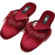 Gc Terlik 245 Kadın Önü Tüylü Ev Terliği-Bordo