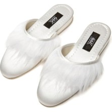 Gc Terlik 245 Kadın Önü Tüylü Ev Terliği-Ekru