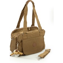 İmaks 571 Krinkıl/klinkır Su Geçirmez Ithal Kumaş Çok Gözlü Anne Okul Postacı El Omuz Çantası Kahve 9-5c