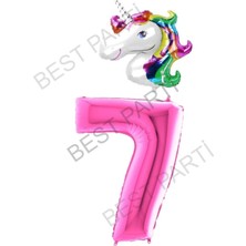 Best Parti Unicorn Folyo Balon ve Fuşya Rakam Folyo Balon Seti 7