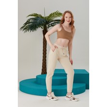 Thin Shop Bej Jogger Pamuklu Etiketli Kadın Eşofman Altı