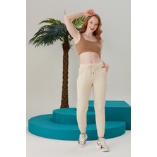 Thin Shop Bej Jogger Pamuklu Etiketli Kadın Eşofman Altı
