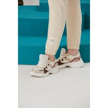 Thin Shop Bej Jogger Pamuklu Etiketli Kadın Eşofman Altı