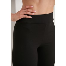 Thin Shop  Biker Şort Siyah Fitilli Tayt - Yüksek Bel Toparlayıcı Siyah Spor Şort Tayt - Sıkılaştırıcı Tayt