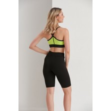 Thin Shop  Biker Şort Siyah Fitilli Tayt - Yüksek Bel Toparlayıcı Siyah Spor Şort Tayt - Sıkılaştırıcı Tayt