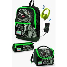 Coral High Kids Koyu Yeşil Siyah Dinazor Desenli Usb'li 3’lü