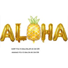 Pandoli Hawaian Temalı Ananaslı Aloha Yazısı Folyo Balon Altın Renk 1 Adet