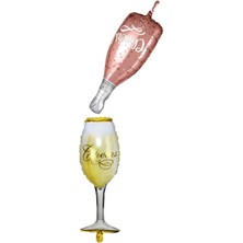 Pandoli Bride Cheers Şampanya Şişesi ve Kadehi Şeklinde Folyo Balon 2 Adet
