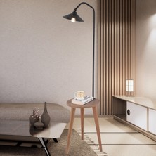 Apliqa Clifferd Siyah Başlıklı Ahşap Sehpalı Modern  ayaklı Abajur Lamba Ahşap Lambader