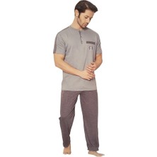 Estiva Patlı Sıfır Yaka Pamuklu Kısa Kol Erkek Pijama Takım