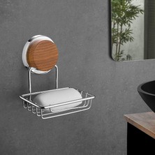 Okyanus Home Ahşap Desenli Magic Fix Sihirli Yapışkan Krom Kuru Sabunluk