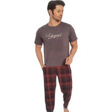 Estiva Patlı Ekose Pamuklu Kısa Kol Kareli Erkek Pijama Takım