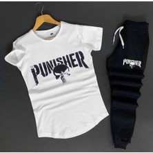 Amor Man Büyük Beden Özel Tasarım Punısher Baskılı %100 Pamuk Kısa Kollu Yazlık Erkek Eşofman Takımı