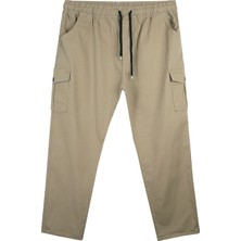 Maruf Shop Kargo Cepli Büyük Beden Gabardin Pantolon Erkek İçin Likralı Bej Renk