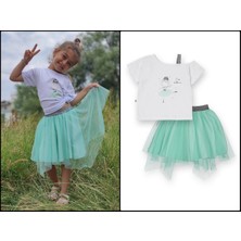 Novy Baby Hayal Tüllü Etek Düşük Omuzlu Tshirt Kız Çocuk 2'li Takım - 2-9 Yaş - 2091