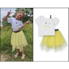 Novy Baby Hayal Tüllü Etek Düşük Omuzlu Tshirt Kız Çocuk 2'li Takım - 2-9 Yaş - 2091
