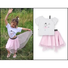 Novy Baby Hayal Tüllü Etek Düşük Omuzlu Tshirt Kız Çocuk 2'li Takım - 2-9 Yaş - 2091