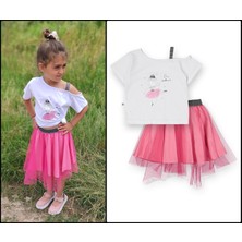 Novy Baby Hayal Tüllü Etek Düşük Omuzlu Tshirt Kız Çocuk 2'li Takım - 2-9 Yaş - 2091