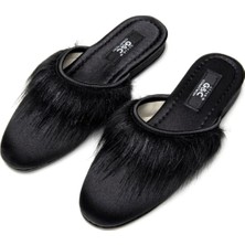 Gc Terlik 245 Kadın Önü Tüylü Ev Terliği-Siyah