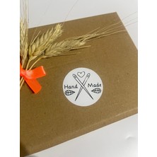 Butik Sosyetik Handmade Çift Iğneli Kırmızı Yazı Yuvarlak Yapışkanlı Etiket 4 x 4 cm 120 Adet