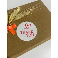 Butik Sosyetik Thank You Üstü Kalpli Kırmızı Yazılı Yuvarlak Yapışkanlı Etiket 3 x 3 cm 150 Adet