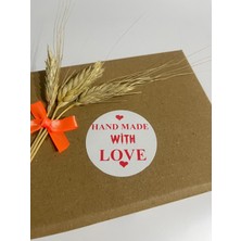 Butik Sosyetik Handemade With Love Üst ve Alt Kalpli Kırmızı Yazı Yuvarlak Yapışkanlı Etiket 4 x 4 cm 120 Adet