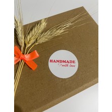 Butik Sosyetik Handmade With Love Kalpli Kırmızı Yazılı Yuvarlak Yapışkanlı Etiket 4 x 4 cm 120 Adet