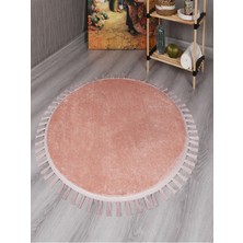 My Evilla Modern Dekoratif Peluş Puff  Püskül Saçaklı Yuvarlak Halı