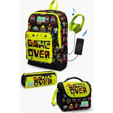 Coral High Kids Siyah Neon Sarı Game Over Desenli Usb'li 3’lü Okul Çanta Seti SET0123828