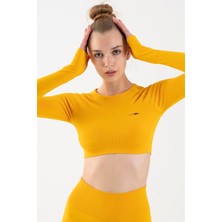 Maraton SlimFit Kadın Bisiklet Yaka  Sarı Crop Top