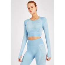 Maraton Active Kadın Dokulu Seamless Dikişsiz Uzun Kollu Crop Top