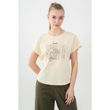 Maraton Regular Kadın Bisiklet Yaka  Ekru T-shirt