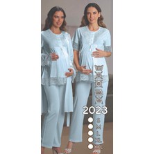 Nehir Nehirsel 2023 Mavi Hamile Lohusa 3 Lü Pijama Sabahlık Tk