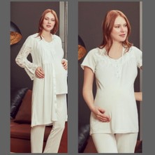 Bone Club 4902 Hamile Lohusa 3 Lü Dantel Kollu Pijama Sabahlık