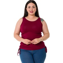 Disentis Modest Büyük Beden Kalın Askılı Yanları Tünelli Viskon Bordo Body