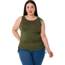 Disentis Modest Büyük Beden Kalın Askılı Yanları Tünelli Viskon Haki Body