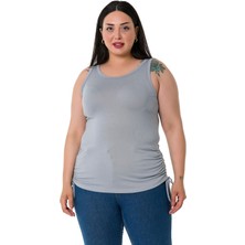 Disentis Modest Büyük Beden Kalın Askılı Yanları Tünelli Viskon Açık Gri Body