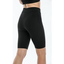 Thin Shop Büyük Beden Biker Spor Şort Siyah Pamuk Tayt - Yüksek Bel Toparlayıcı Siyah Spor Şort Tayt