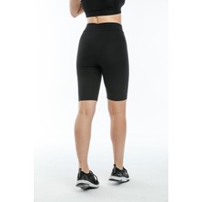 Thin Shop Büyük Beden Biker Spor Şort Siyah Pamuk Tayt - Yüksek Bel Toparlayıcı Siyah Spor Şort Tayt